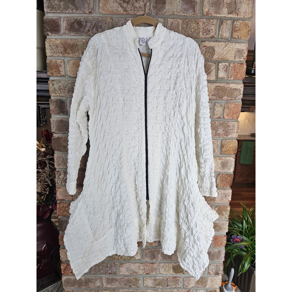 MSquare Crinkle Texture White‎ Zip Up Jacket One Size Womens Travel Blazer Coat